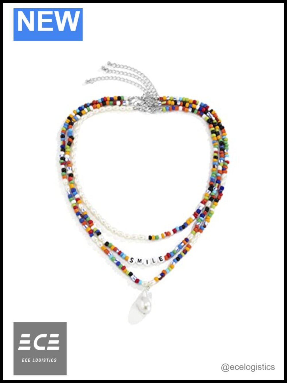 Boho Beaded Pearl Strand Necklace Adjustable Acrylic Women's Jewelry